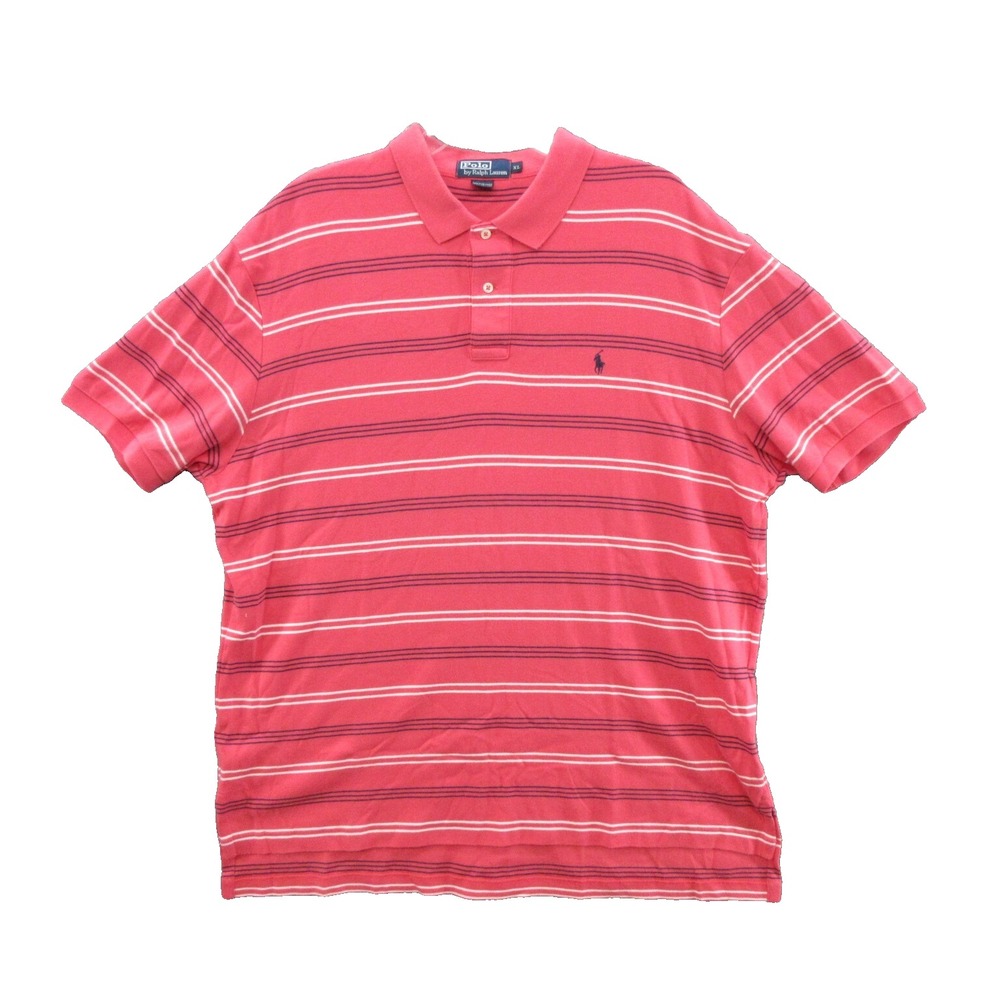 Polo Ralph Lauren Mens Polo Shirt Extra Large Pink Collared Striped SS Cotton